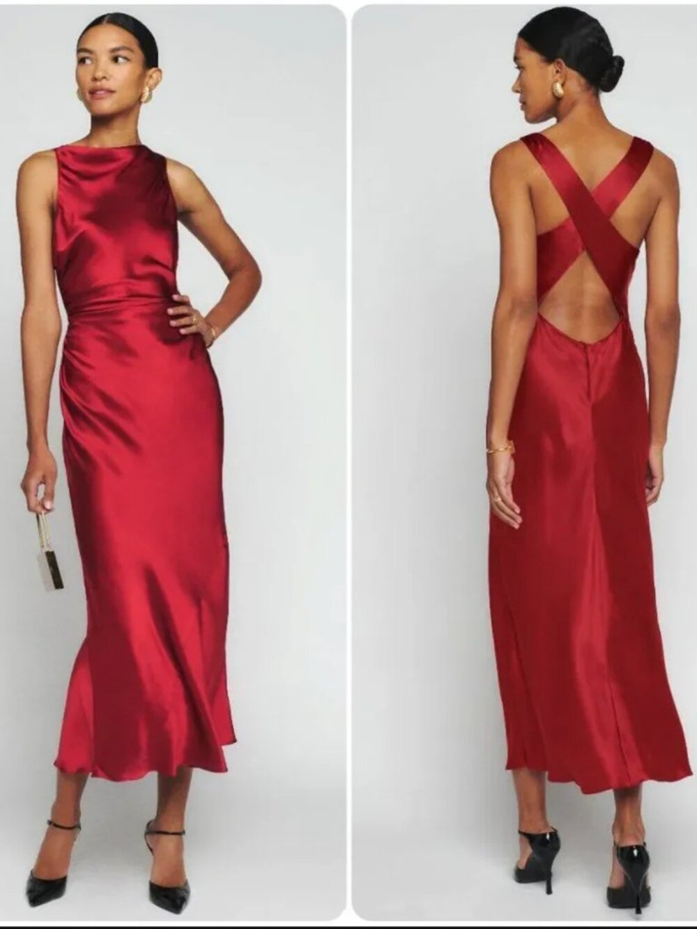 Reformation Cassette Dress Red 100% Silk High Neck Open Back Long Sangre Midi 8